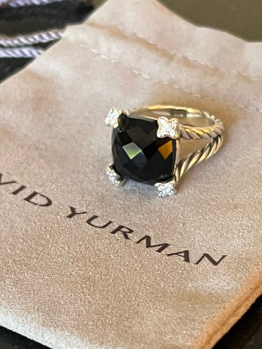David Yurman 15mm Black Onyx Cushion On Point Ring Size 7 - Picture 2 of 8